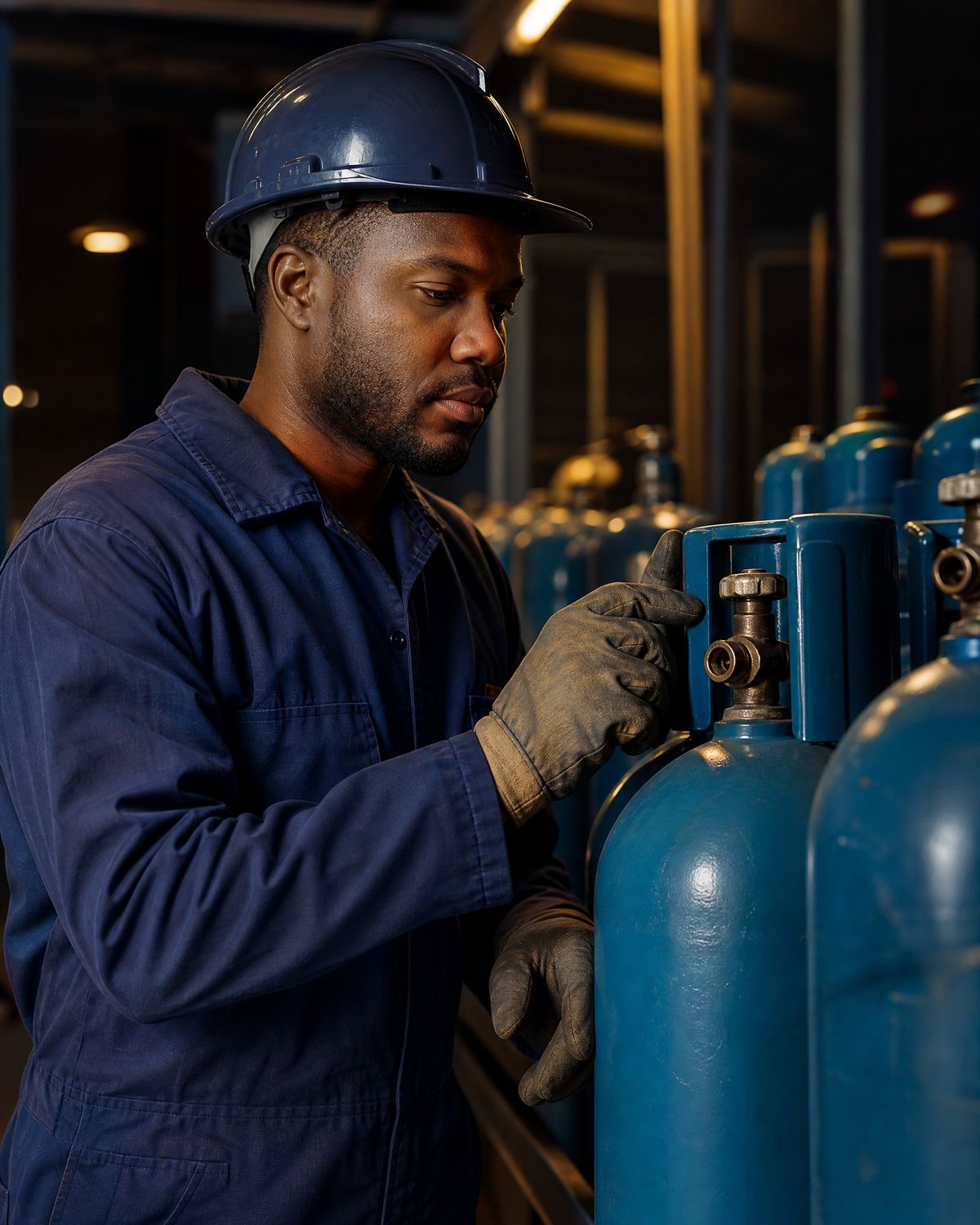 Braai Gas Depot technician inspecting a cylinder